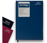 2026 Diary A4 Page a Day Blue Hardcover Daily Diary with Full Saturday & Sunday Weekend Pages, Ribbon Marker, Yearly Planner, 3 Year Calendar, Notes, Contacts, More. for Office, Home & Business Use