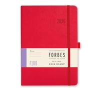 2026 Diary A5 Day a Page - Forbes from Tangible Stationery Co. Ltd - Daily with Appointments - Ribbon Marker - Elastic Closure - Document Storage Pocket - Red