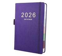 2026 Diary A5 Day Per Page, Diary 2026 From Jan to Dec, Productivity A5 Daily Planner, Full Year Daily Planner with Colorful Monthly Tabs, Fine Inner Pocket, 5.9" × 8.5"（Purple）