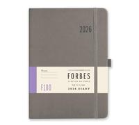 2026 Diary A5 Day to a Page - Forbes from Tangible Stationery Co. Ltd - Hardback - Diary with Appointments - Ribbon Marker - Elastic Closure - Storage Pocket - Grey