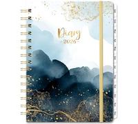 2026 Diary - A5 Diary 2026 Week to View from January to December 2026, Blue Black, Twin-Wire Binding, Hard Cover, Elastic Closure, 21.5 x 15.5 x 1.5 cm
