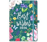 2026 Diary - A5 Diary 2026 Week to View, January 2026 - December 2026, 12 Months Planner with Elegant Hardcover, Elastic Pen Loop, Back Pocket, 21.3 x 14.7 x 1.6 cm, Watercolor Flowers