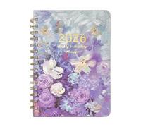 2026 Diary - A5 Diary 2026 Week to View January 2026 - December 2026 Multicoloured Floral Oil Painting Style Hard Cover Twin Wire Binding Elastic Closure & Pen Loop 21.5 x 15.5 x 1.5 cm