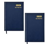 2026 Diary A5 One Day to Page Hardback Cover & Ribbon Marker | Year Planner for Business, Office, Home, Traveling, Organization, Appointments (Blue - Pack of 2)