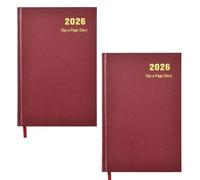 2026 Diary A5 One Day to Page Hardback Cover & Ribbon Marker | Year Planner for Business, Office, Home, Traveling, Organization, Appointments (Burgundy - Pack of 2)