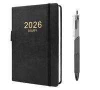 2026 Diary A5 Page a Day, 352 Pages Soft Cover Diary 2026 with Pen, A5 Week to View from Jan to Dec, Daily Planner for School,Office,Home Academic Diary (Black)