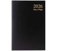 2026 Diary A5 Page a Day Black Casebound Cover & Ribbon Marker DAP Year Planner for Business, Office, Home, Appointments - Sat and Sun Full Page a Day