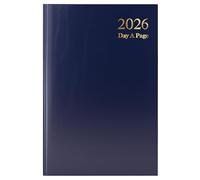 2026 Diary A5 Page a Day Blue Casebound Cover & Ribbon Marker DAP Year Planner for Business, Office, Home, Appointments - Sat and Sun Full Page a Day