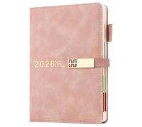 2026 Diary A5 Page a Day,Diary 2026 Day Per Page,12 Months Daily & Monthly Planner with Colorful Monthly Tab,Hardcover Organizer with Bookmarks,Inner Pocket (Pink)
