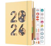 2026 Diary A5 Page a Day,Diary 2026 Day Per Page,Academic Diaries a5 from Jan 2026 to Dec 2026 Daily Planner,Hardcover Organizer with Pen,Monthly Tabs, Inner Pocket,Stickers (Yellow)