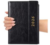 2026 Diary A5 Page a Day Notebook, Jan-Dec, Day Per Page, Full Year Daily Planner with Monthly Overview, Week to View with Dotted Note Pages, Compact & Light, Premium Leather Clasp (black)