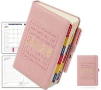 2026 Diary A5 Page a Day Notebook, Jan-Dec, Day Per Page, Full Year Daily Planner with Monthly Overview, Week to View with Dotted Note Pages, Compact & Light (pink)