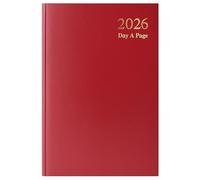 2026 Diary A5 Page a Day Red Casebound Cover & Ribbon Marker DAP Year Planner for Business, Office, Home, Appointments - Sat and Sun Full Page a Day