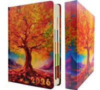 2026 Diary A5 Week to View 408 Pages from Jan 2026 to Dec 2026, Weekly & Monthly Planner, 2026 Planner Academic Diary, Hardcover with Monthly Tabs, Pen Holder,22 x 16 x 3.3cm (Rainbow Tree)