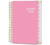 2026 Diary A5 Week to View | Monthly & Weekly Planner with Tabs, Pocket & Notes | UK Holidays | Spiral Bound with Elastic | Personal Organiser Jan-Dec 2026 (Pink)