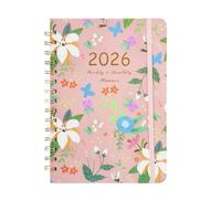 2026 Diary A5 Week to View, Pink Floral Hardcover Diary 2026 with Monthly Tabs, Elastic Closure & Inner Pocket, January-December A5 Diaries 2026 Planner