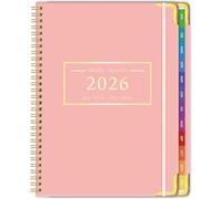 2026 Diary A5 Week to View, Spiral Bound Weekly & Monthly Planner, Jan to Dec, Colourful 12-Monthly Tabs, Hardcover, Daily Calendar 2026 Planner with Flexible Plastic Cover, Inner Pocket, Pink