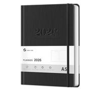 2026 Diary A5 Week to View, Weekly and Monthly Planners, Faux Leather Daily Calendar 2026 Planner, 12 Month Agenda from Jan. to Dec., Hardcover Habit Tracker Journal (Black)