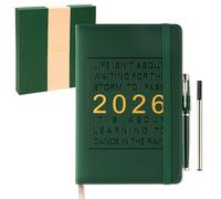 2026 Diary A5 Week to View with Pen Set, Daily Monthly Planner PU Leather Hardback Cover with Tabs Timeslots Journal Appointment Book for Work Study Personal 2026 Gift Bundle, Jan-Dec 26, Green