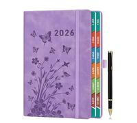 2026 Diary Day per Page, A5 Diary Page a Day January to December, Daily & Monthly Planner with Colorful Monthly Tabs, Floral Design, Elastic Pen Holder, 2 Bookmarks, Pen Loop & Inner Pocket, Lavender.