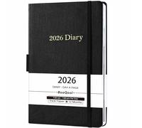 2026 Diary - Diary 2026 Page a Day from January 2026 to December 2026, Productivity Daily Planner with Monthly Tabs, Inner Pocket, Grey, Banded,14.3 X 21 cm