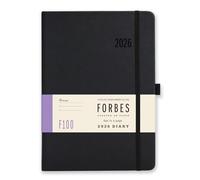 2026 Diary - Forbes Collection from Tangible Stationery Co. Ltd - A5 Size - Day a Page with Appointments - Ribbon Marker - Elastic Closure - Document Storage Pocket - Black