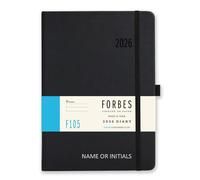 2026 Diary - Forbes Collection from Tangible Stationery Co. Ltd - A5 Size - Week to View with Appointments - Ribbon Marker - Elastic Closure - Storage Pocket - Personalised - Black