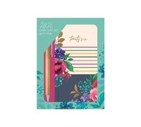 2026 Diary & Pen Gift Set Aqua Floral - Slim Week to View Diary & Gold Ballpoint Pen Gift Box - Botanical Weekly Planner Travel Wallet Size