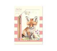 2026 Diary & Pen Gift Set Baby Fox - Slim Week to View Diary & Gold Ballpoint Pen Gift Box - Cute Animal Weekly Planner Travel Wallet Size