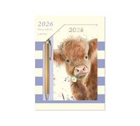 2026 Diary & Pen Gift Set Highland Cow - Slim Week to View Diary & Gold Ballpoint Pen Gift Box - Cute Animal Weekly Planner Travel Wallet Size