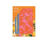 2026 Diary & Pen Gift Set Orange Floral - Slim Week to View Diary & Gold Ballpoint Pen Gift Box - Botanical Weekly Planner Travel Wallet Size