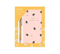 2026 Diary & Pen Gift Set Pink Bee - Slim Week to View Diary & Gold Ballpoint Pen Gift Box - Nature Lovers Weekly Planner Travel Wallet Size