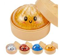 2026 Dumpling Glitter Squishy, Sensory Stress Ball for Adults & Teens, Squeeze Stress Relief Desk Accessory with Food Steamer, Kawaii Steamed Bun Gag Gift (Gold)