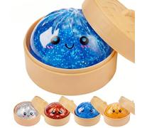 2026 Dumpling Glitter Squishy, Sensory Stress Ball for Adults & Teens, Squeeze Stress Relief Desk Accessory with Food Steamer, Kawaii Steamed Bun Gag Gift (Blue)