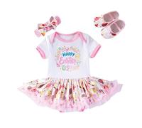 2026 Easter Clothes Kids Easter Gifts 3-Piece Set for Newborn Girls My 1st Easter Bunny Eggs Romper, Tutu, Dress, Headband, Shoes, Outfit Set, White, 0-3 Months