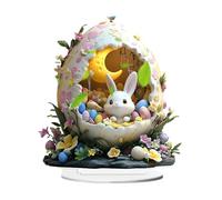 2026 Easter Decoration, Cute Easter Bunny as Acrylic Table Stand, 2D Flat Figure with Eggs Floral Details, Festive Easter Decoration for Desk (White, 20 x 19 cm)
