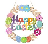 2026 Easter Decoration Wooden Sign for Hanging: Happy Easter with Rabbit Eggs for the Door (C, A)
