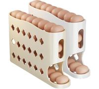 2026 Egg Holder for Fridge, Eggs Dispenser Auto Rolling, No Assembly Required Easy Access, Save Refrigerator Space, And Prevent Egg from Breaking, Large Capacity / Holds 30 Eggs (White&Beige)