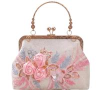 2026 Elegant 3D Embroidered Floral Clutch Kiss Lock Evening Bag(Pink)