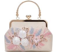 2026 Elegant 3D Embroidered Floral Clutch Purse for Women Kiss Lock Flower Evening Bag For Wedding Party, White