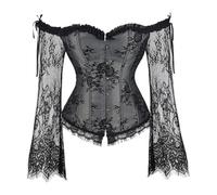 2026 Elegant Corset Bustier Bodysuit for Women with Long Sleeves Mesh Lace Shapewear Slimming Lifts, gray, 6XL