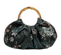2026 Elegant Embroidered Pleated Floral Clutch for Women Bamboo Top-Handle Ruched Evening Bag Funky Flower Purse For Wedding, Muti-color Green