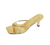 2026 Elegant Slim Strap High Heel Mules Everyday Lightweight Slip On Sandals With Square Toe, gold, 8 UK