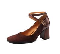 2026 Elegant Strap Heel Heels with Square Toe for Timeless Sophistication Brown