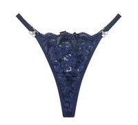 2026 Europe America Lace Underwear Thong Large Size Underwear Small Women's Underwear Flowers, blue, L