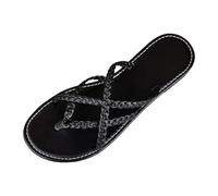 2026 Europe And The United States Large Size Low Heel Foreign Trade Ladies Flat Bottom Sandals Solid Color Beach Shoes (Black, 5)