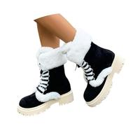 2026 European Snowflake Pattern High Boot Thickened Wool Flat Bottom Boots (Black, 6)