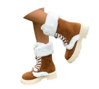 2026 European Snowflake Pattern High Boot Thickened Wool Flat Bottom Boots (Brown, 3.5)