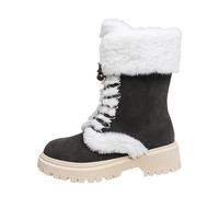 2026 European Snowflake Pattern High Boot Thickened Wool Flat Bottom Boots (Grey, 5)