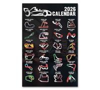 2026 F1 Racing Circuits Calendar Pasteable Poster, 23.6* 15.7inch Formula Racing Track Wall Art Sticker, 24 Iconic World Circuits Layout, Motorsport Fan Gift, Modern Black Decor for Home Office Garage